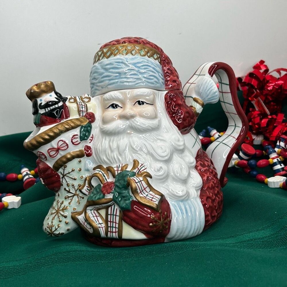 Vintage Avon Tea Pot Red Ceramic Handpainted St. Nicholas Santa Claus Bone China